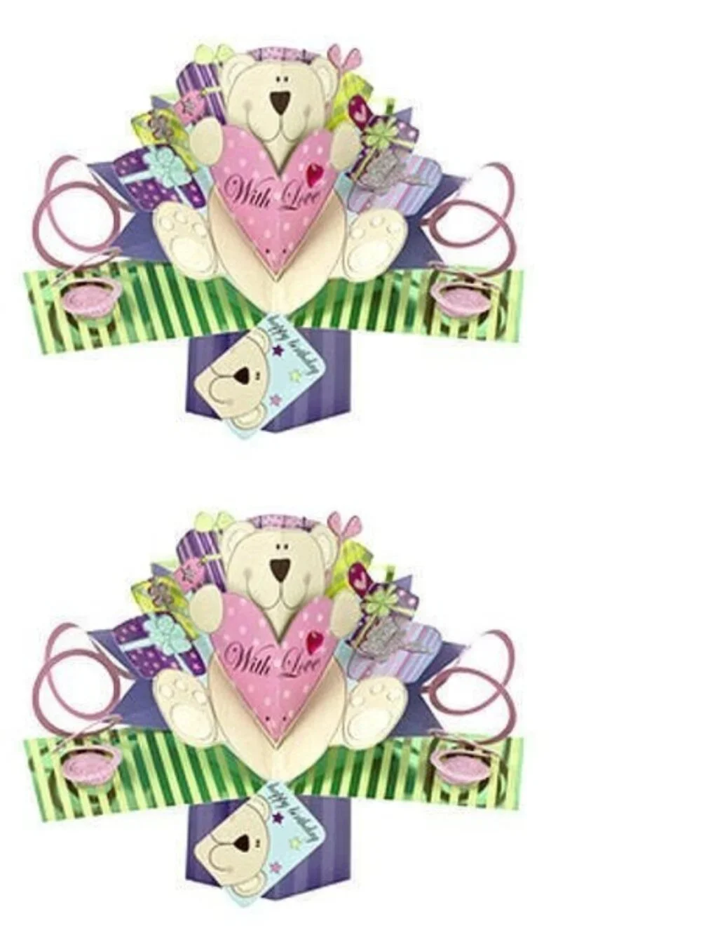 Pack of 2 Pop up 3D Paper Teddy Bear Birthday Card